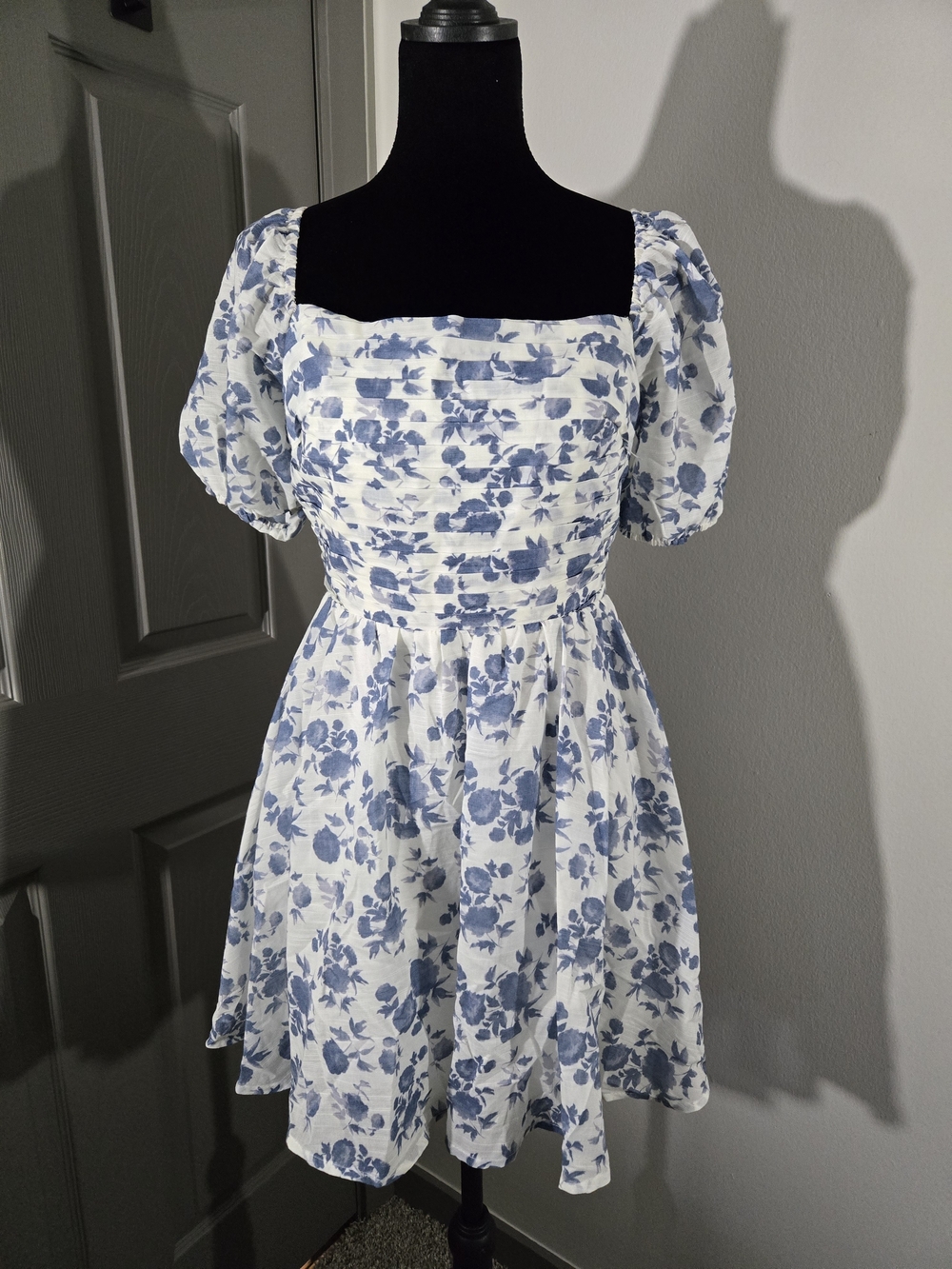 All In Favor White And Blue Floral Mini Dress, Tags Attached
